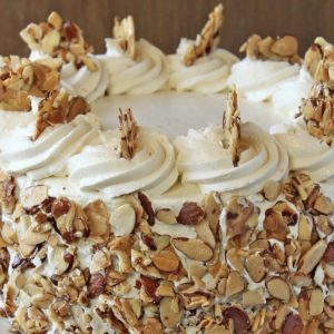 Moist almond cake infused with pure almond extract soft nutty flavored bakery cake with smooth texture and delicate aroma
